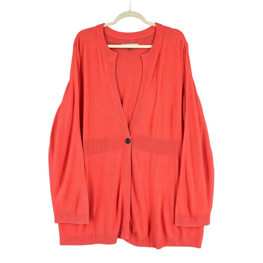 Soft BY Avenue Coral Single Button Long Sleeve Collarless Cardigan Size 26/28